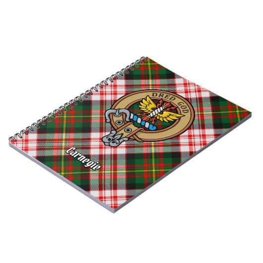 Clan Carnegie Crest over Jurk Tartan Notitieboek (Linkerzijde)