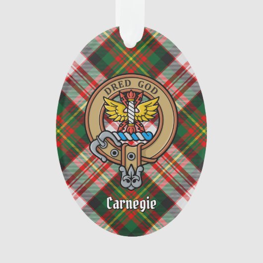Clan Carnegie Crest over Jurk Tartan Ornament (voorkant)