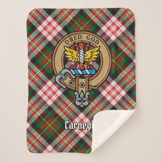 Clan Carnegie Crest over Jurk Tartan Sherpa Deken (Voorkant)