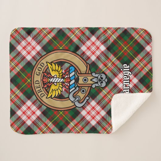 Clan Carnegie Crest over Jurk Tartan Sherpa Deken (Voorkant (horizontaal))