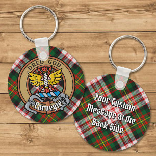 Clan Carnegie Crest over Jurk Tartan Sleutelhanger