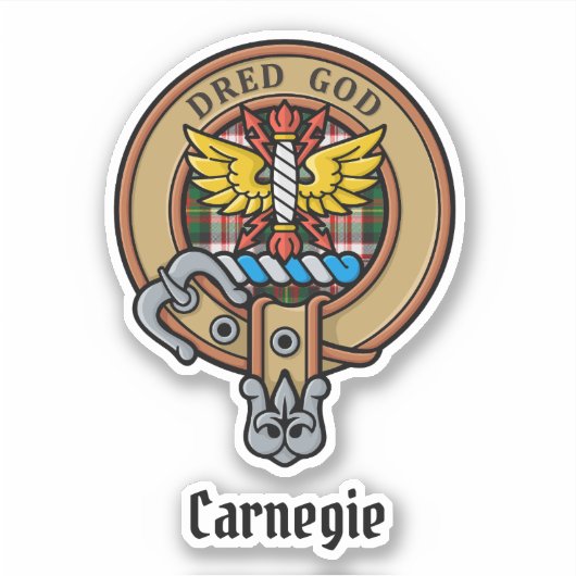 Clan Carnegie Crest over Jurk Tartan Sticker (Voorkant)