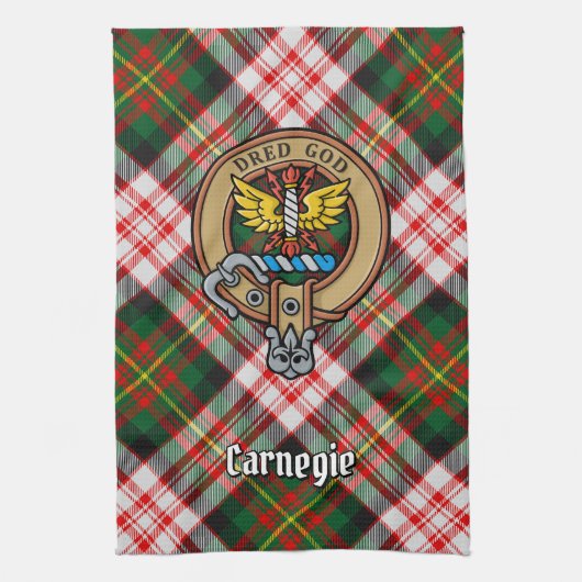Clan Carnegie Crest over Jurk Tartan Theedoek (Verticaal)