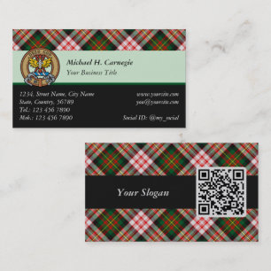 Clan Carnegie Crest over Jurk Tartan Visitekaartje
