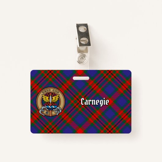 Clan Carnegie Crest over Tartan Badge (Voorkant met clip)