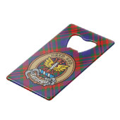 Clan Carnegie Crest over Tartan Creditkaart Flessenopener (Voorkant Gekanteld)
