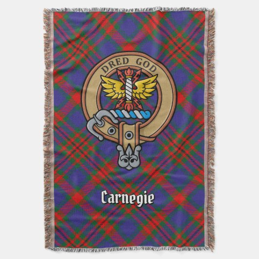 Clan Carnegie Crest over Tartan Deken (Voorkant Verticaal)