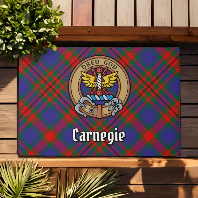 Clan Carnegie Crest over Tartan Deurmat (Creator heeft geüpload)