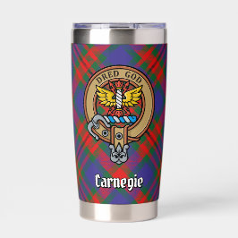 Clan Carnegie Crest over Tartan Geïsoleerde Drinkbeker