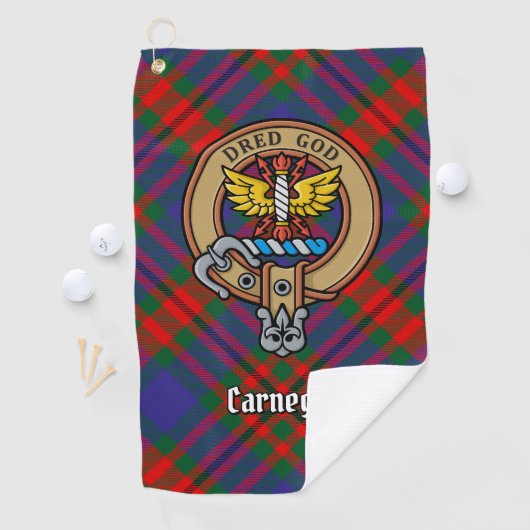 Clan Carnegie Crest over Tartan Golfhanddoek (Insitu)