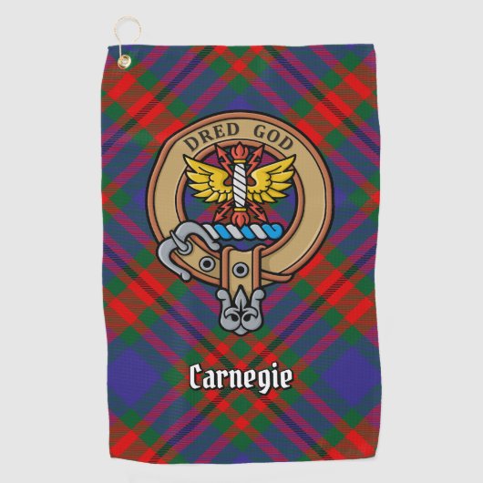 Clan Carnegie Crest over Tartan Golfhanddoek (Voorkant)