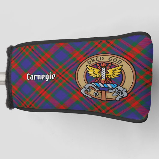 Clan Carnegie Crest over Tartan Golfheadcover (Voorkant)