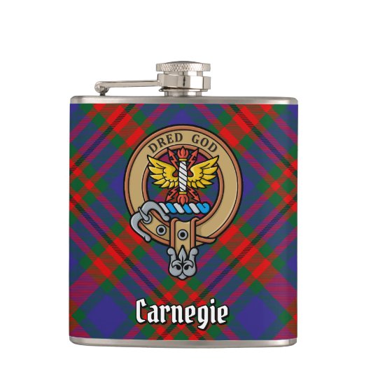 Clan Carnegie Crest over Tartan Heupfles (Voorkant)