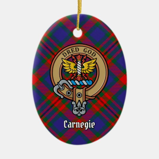 Clan Carnegie Crest over Tartan Keramisch Ornament (Voorkant)