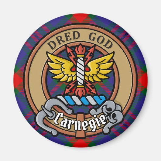 Clan Carnegie Crest over Tartan Magneet (Voorkant)