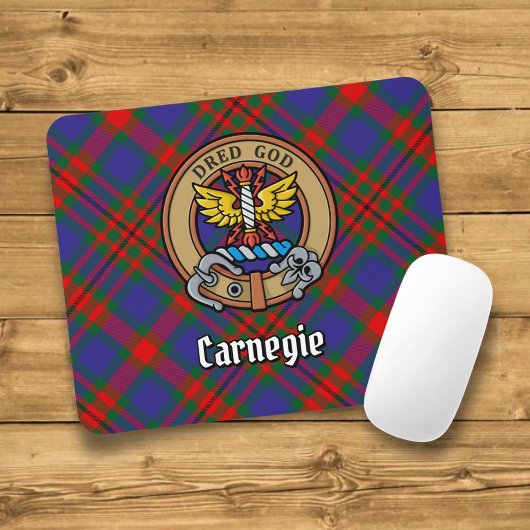 Clan Carnegie Crest over Tartan Muismat