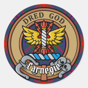 Clan Carnegie Crest over Tartan Ronde Sticker