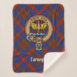 Clan Carnegie Crest over Tartan Sherpa Deken