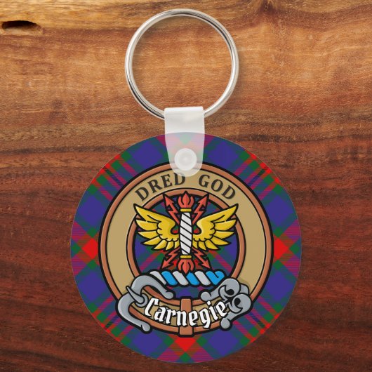 Clan Carnegie Crest over Tartan Sleutelhanger (Voorkant)