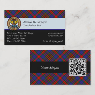 Clan Carnegie Crest over Tartan Visitekaartje