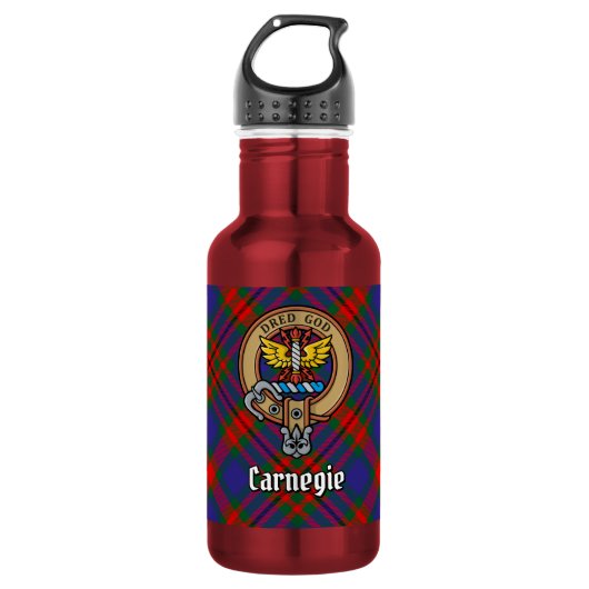Clan Carnegie Crest over tartan Waterfles (Voorkant)