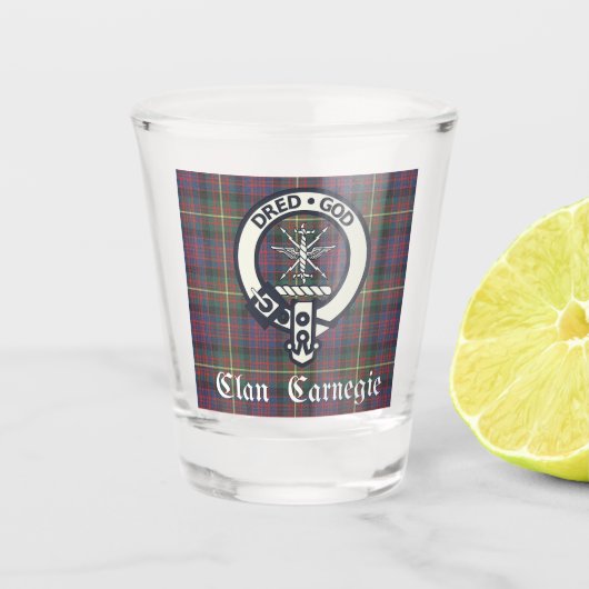 Clan Carnegie Crest Tartan Shot Glas (Voorkant)