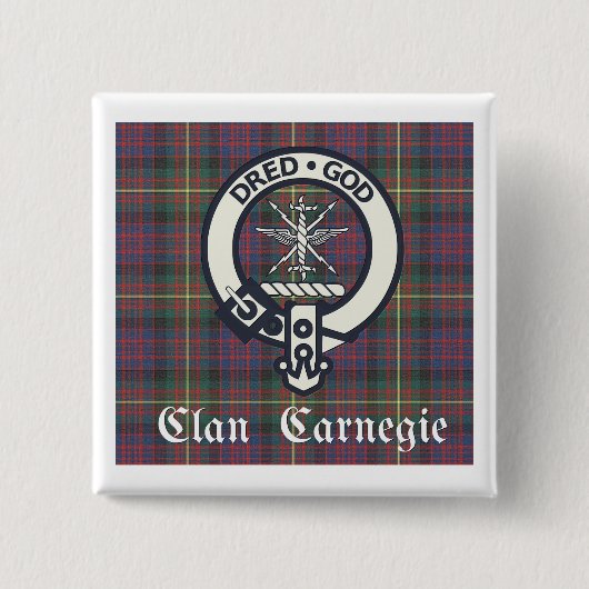 Clan Carnegie Crest Tartan Vierkante Button 5,1 Cm (Voorkant)