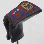 Clan Carnegie wapen over tartan Golfheadcover (3/4 voorkant)