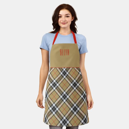 Clan Chef Thomson Camel Tartan Plaid Name Schort (Gedragen)
