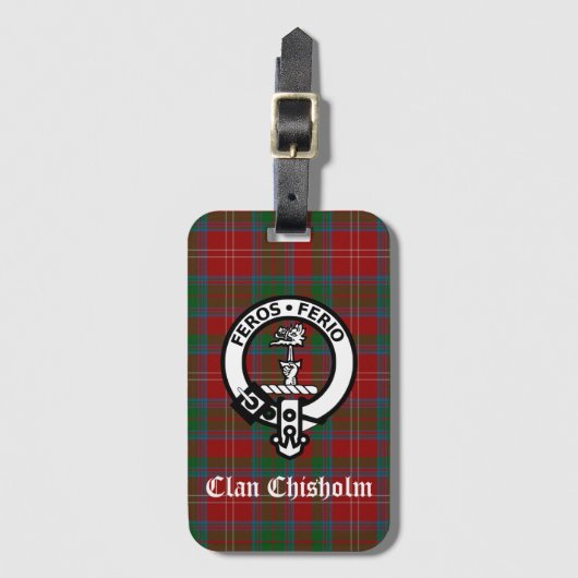 Clan Chisholm Crest Badge & Tartan Bagagelabel (Voorkant (verticaal))