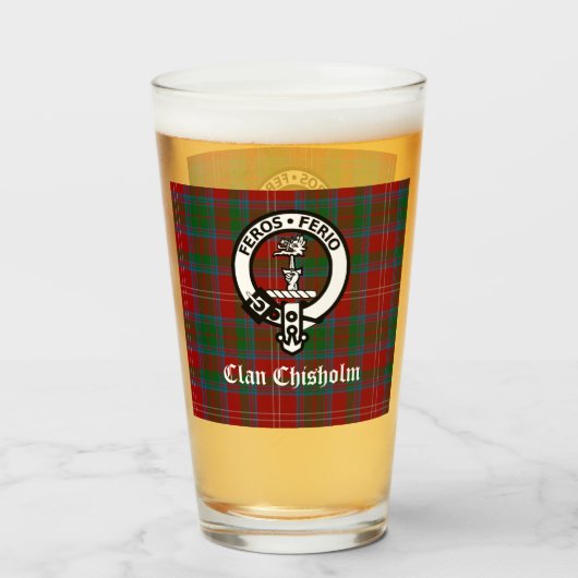 Clan Chisholm Tartan & Crest Badge Glas (Voorkant gevuld)