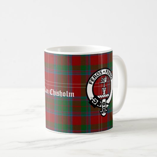 Clan Chisholm Tartan & Crest Badge Koffiemok (Voorkant rechts)
