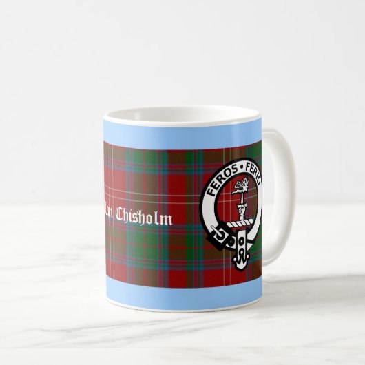 Clan Chisholm Tartan & Crest Badge Koffiemok (Voorkant rechts)