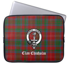 Clan Chisholm Tartan & Crest Badge-laptophoes Laptop Sleeve