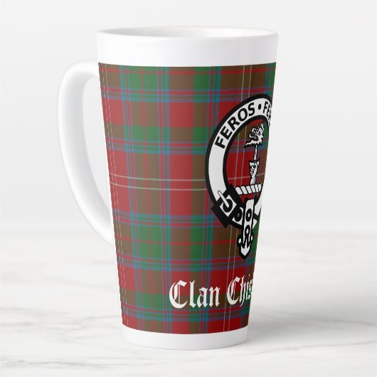 Clan Chisholm Tartan & Crest Badge Latte Mok (Linkerhoek)