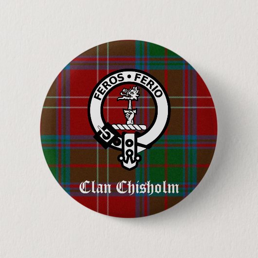 Clan Chisholm Tartan & Crest Badge Ronde Button 5,7 Cm (Voorkant)
