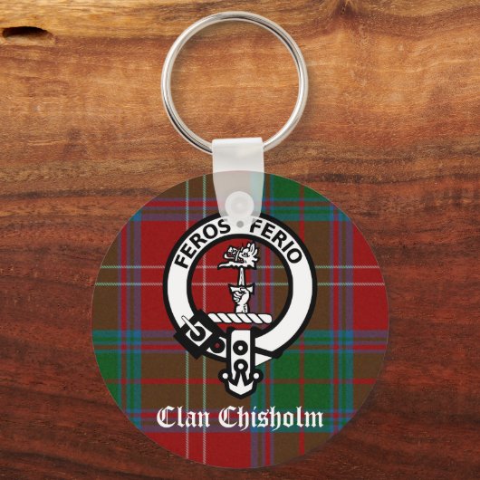 Clan Chisholm Tartan & Crest Badge Sleutelhanger (Voorkant)