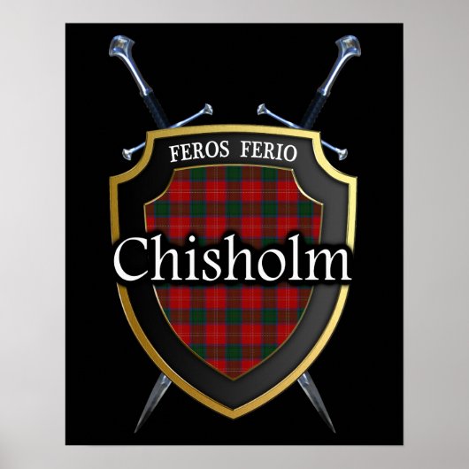 Clan Chisholm Tartan Scottish Shield & Swords Poster (Voorkant)