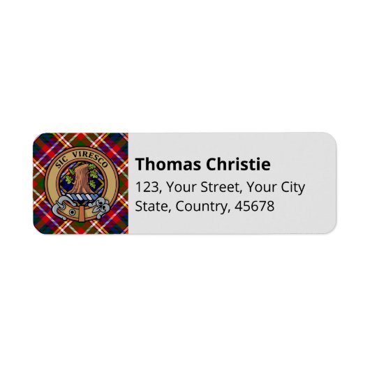 Clan Christie Crest over Tartan Etiket (Voorkant)