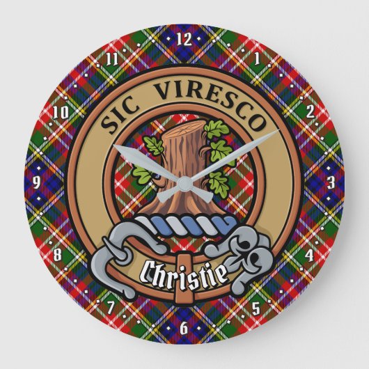 Clan Christie Crest over tartan Grote Klok (Voorkant)