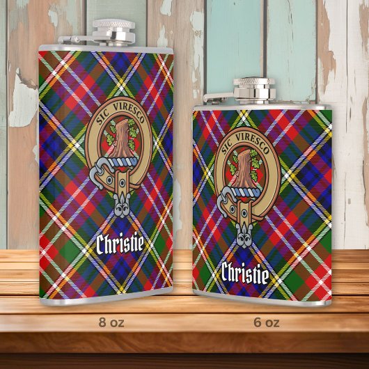 Clan Christie Crest over tartan Heupfles