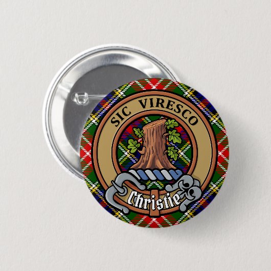 Clan Christie Crest over tartan Ronde Button 5,7 Cm (Voorkant /achterkant)