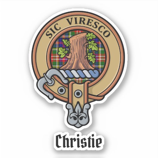 Clan Christie Crest over Tartan Sticker (Voorkant)