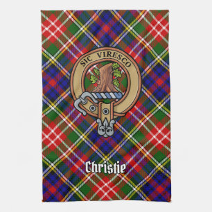 Clan Christie Crest over tartan Theedoek