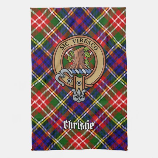 Clan Christie Crest over Tartan Theedoek (Verticaal)