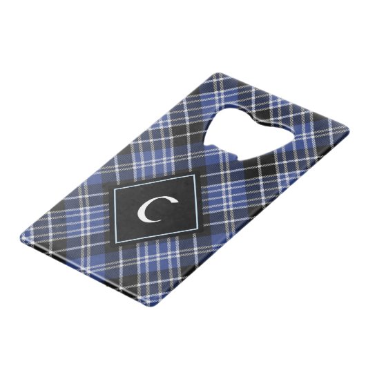 Clan Clark Crest over Tartan Creditkaart Flessenopener (Voorkant Gekanteld)