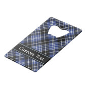 Clan Clark Crest over Tartan Creditkaart Flessenopener (Achterkant Gekanteld)