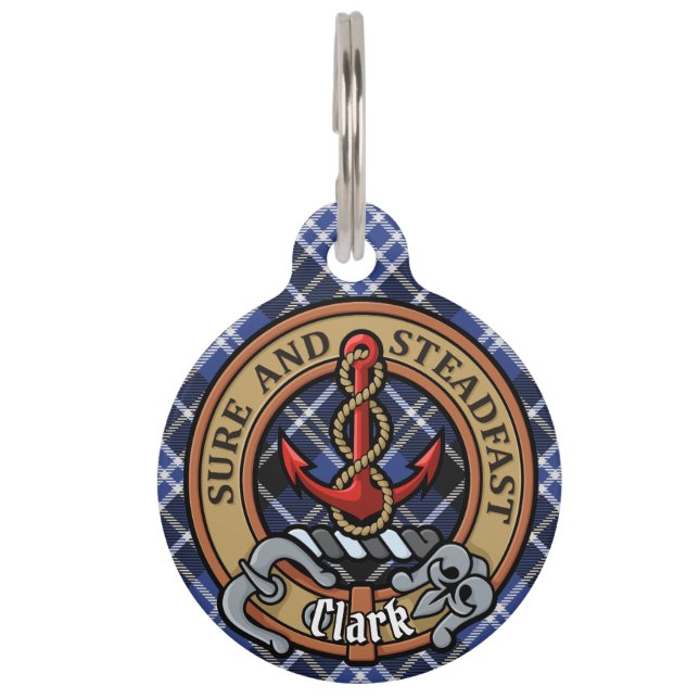 Clan Clark Crest over Tartan Huisdierpenning (Voorkant)