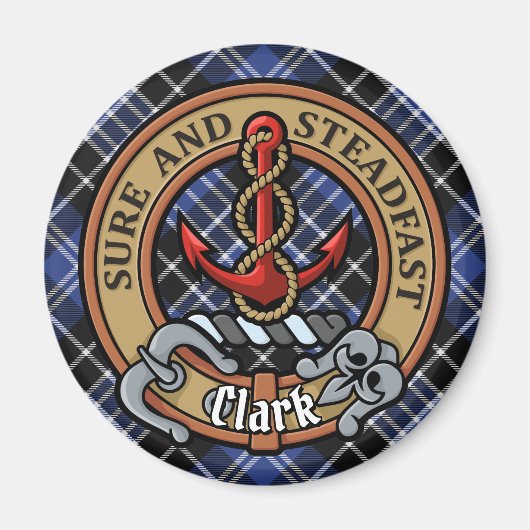 Clan Clark Crest over Tartan Magneet (Voorkant)