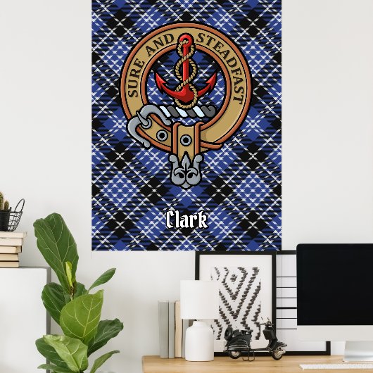 Clan Clark Crest over Tartan Poster (Thuiskantoor)